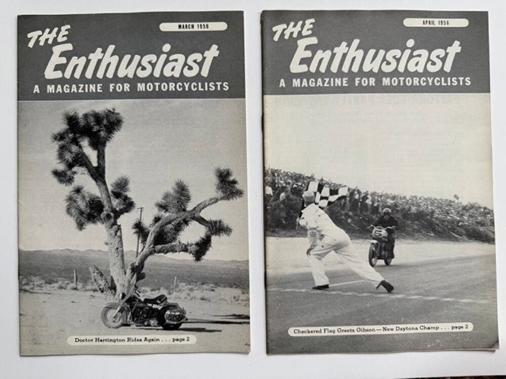 2 Rare 1956 The Enthusiast Motorcycle Magazines Mar & Apr Harley Davidson Cycle